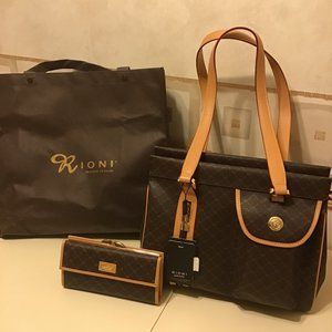 Rioni Moda Italia Chelsea Organizer Leather HandBag With Matching Rioni Wallet